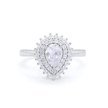 Teardrop Wedding Bridal Ring Simulated CZ 925 Sterling Silver
